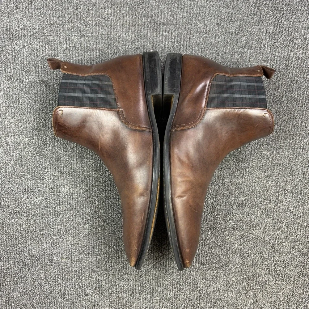 Florsheim Chelsea Boots Mens 13 M Brown Leather Plaid Pull On Dress 11834-200
